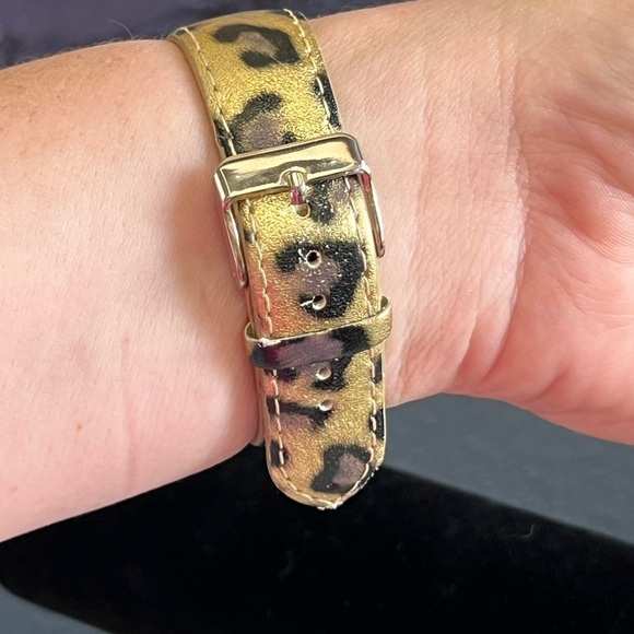 Geneva Platinum Watch with Gold and Black Animal Print Band main image 5